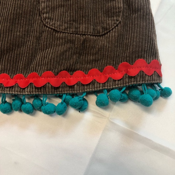 Mud Pie Little Girls Corduroy Jumper Appliquéd Turkey Pom Pom Rick Rack Trim - Picture 6 of 7